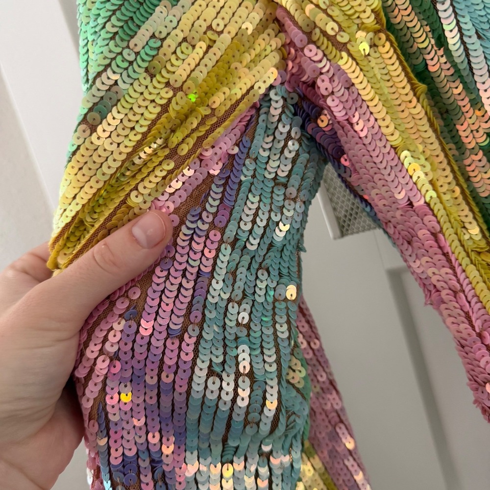 Show Me Your Mumu Wear Me Out Rainbow Sequin Stripe Mini Dress S Belted Disco - Picture 7 of 12